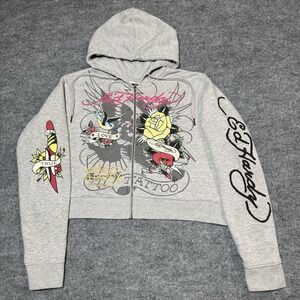 Ed Hardy Hoodie Sweatshirt Women 1X Tattoo Graphic Zip Up Brave Hearts Stay True